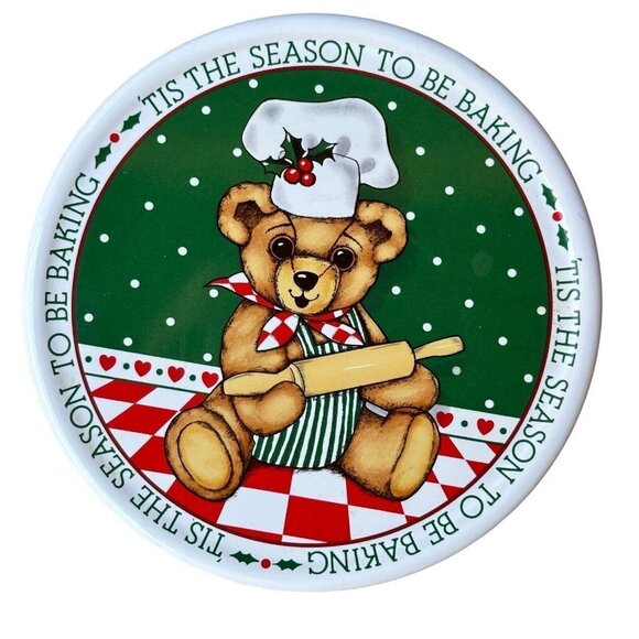 Renaissance Cards Wall Plate Christmas Teddy Bear Holiday Baking Japan 6" VTG - Picture 5 of 8